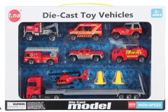 儿童玩具合金车系列 欧式拖板载飞机+6只消防