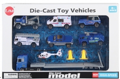 儿童玩具合金车系列 欧式拖板载飞机+6只警察