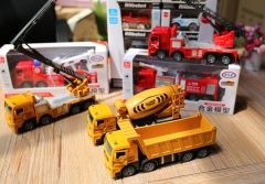 挖掘机车模 合金工程车男孩玩具回力消防合金车模 6辆混装